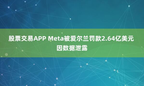 股票交易APP Meta被爱尔兰罚款2.64亿美元 因数据泄露