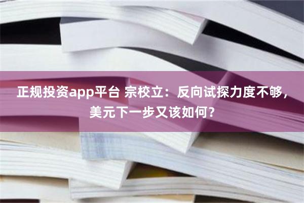 正规投资app平台 宗校立：反向试探力度不够，美元下一步又该如何？