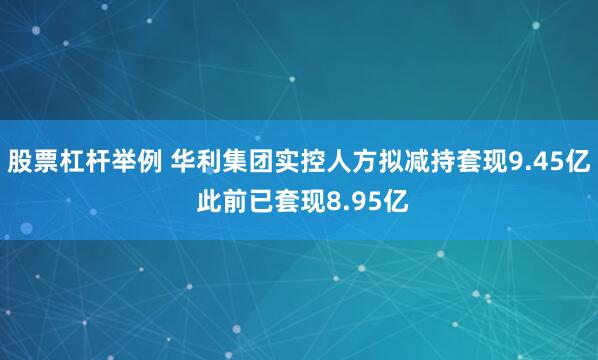   股票杠杆举例 华利集团实控人方拟减持套现9.45亿 此前已套现8.95亿